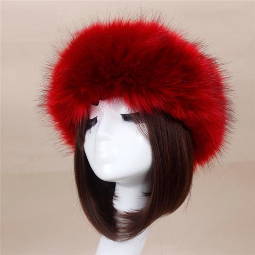 Women's Hat Faux Fur Thick Headband Open Top Ruby